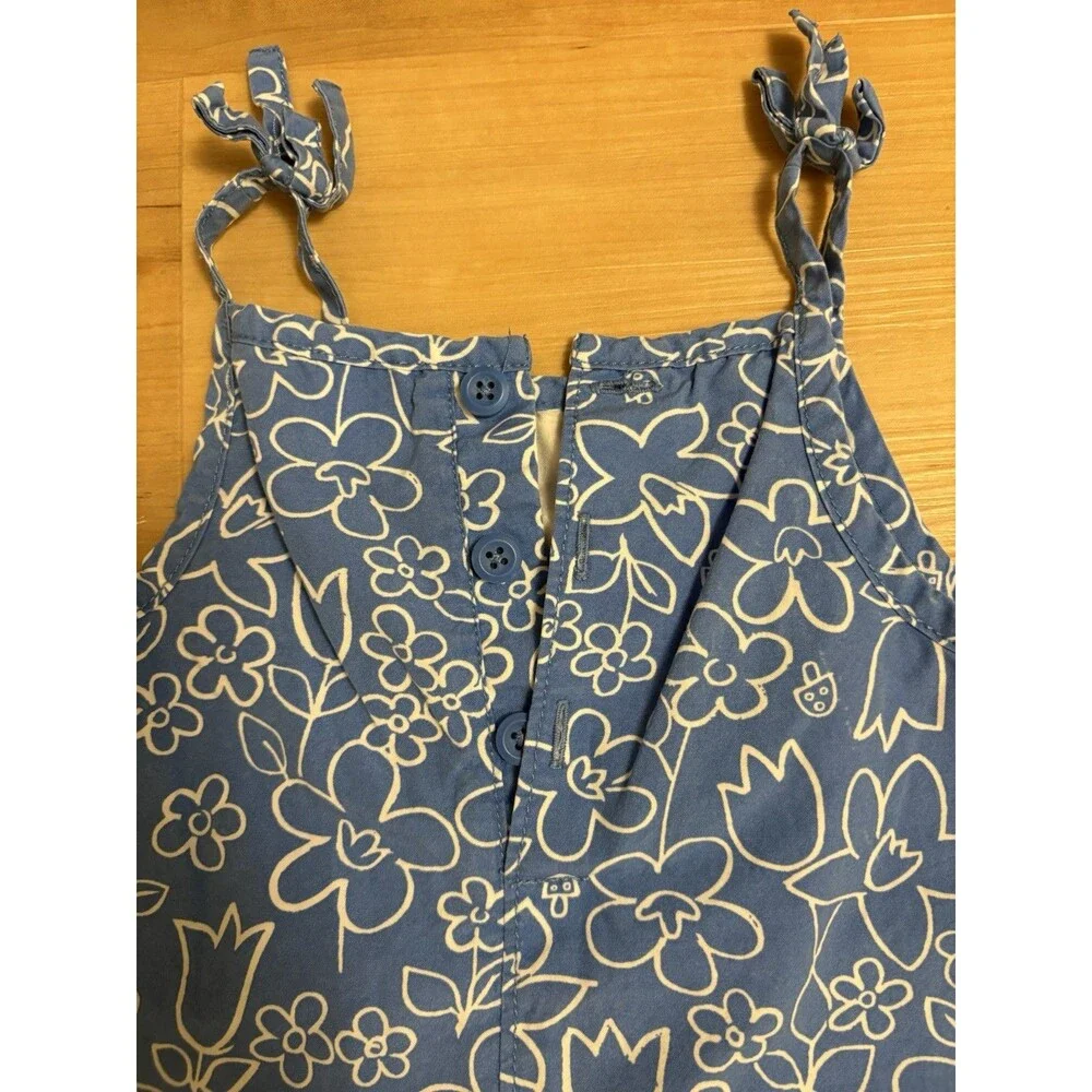 Hanna Andersson Girls 3T Cotton Blue/White Floral Sleeveless Square Neck Romper